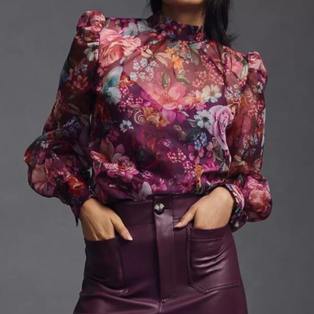 NWOT Anthropologie Organza Floral Top - Large